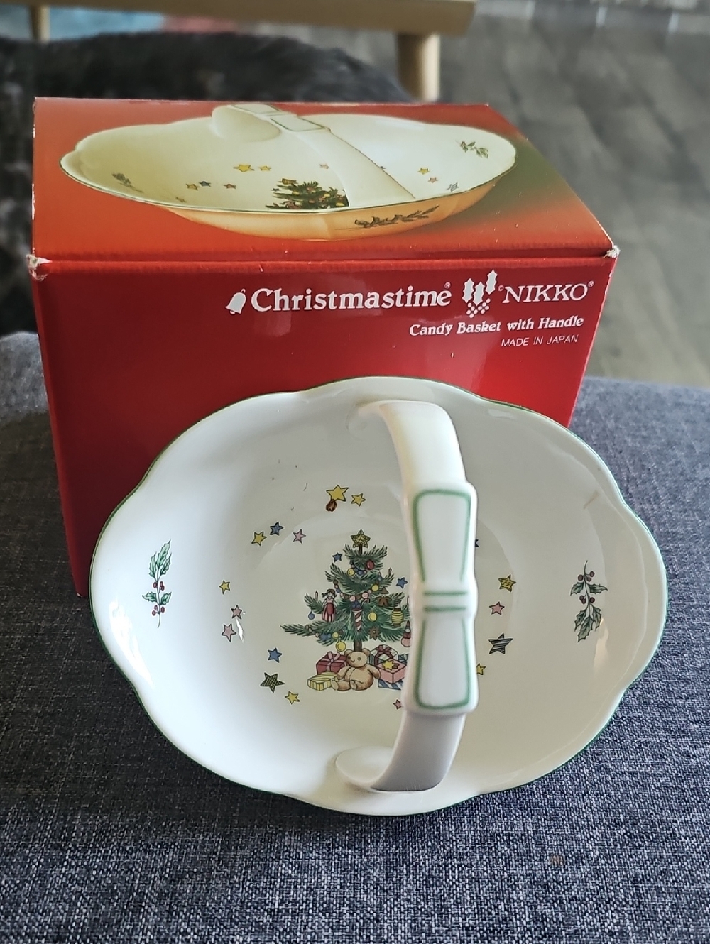 Nikko Christmastime Porcelain Candy Basket Holiday Decor Kitchen 80s Vintage 90s
